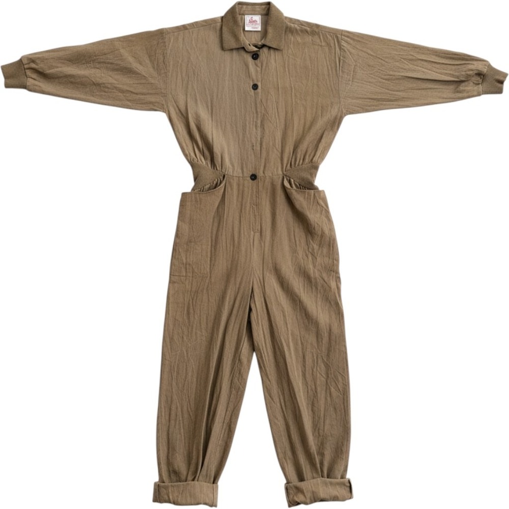 Eber Jumpsuit Women 9 Brown NWT Utility Cotton Ribbed Knit 80s Vintage 17-041J